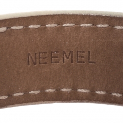 Pre Owned Bvlgari Cream Ostrich Leather Gold Tone Open Cuff Bracelet