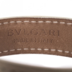 Pre Owned Bvlgari Cream Ostrich Leather Gold Tone Open Cuff Bracelet