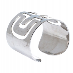 Pre Owned Bvlgari Parentesi Cutwork Sterling Silver Open Cuff Bracelet