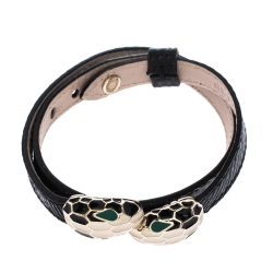 Bvlgari Serpenti Forever Black Exotic Skin Gold Tone Double Coiled Bracelet