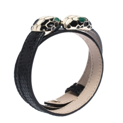 Bvlgari Serpenti Forever Black Exotic Skin Gold Tone Double Coiled Bracelet