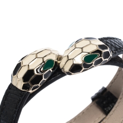 Bvlgari Serpenti Forever Black Exotic Skin Gold Tone Double Coiled Bracelet