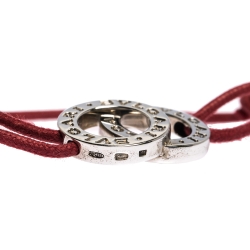 Bvlgari Fortuna Interlocking Circles Silver Red Cord Adjustable Bracelet