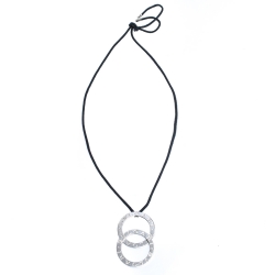 Pre Owned Bvlgari Fortuna Grande Silver Pendant Black Cord Necklace