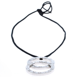 Pre Owned Bvlgari Fortuna Grande Silver Pendant Black Cord Necklace