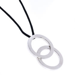 Pre Owned Bvlgari Fortuna Grande Silver Pendant Black Cord Necklace