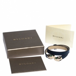 Pre Owned Bvlgari Serpenti Forever Enamel Blue Leather Gold Plated Double Coiled Bracelet