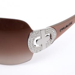 Pre Owned Bvlgari Brown Strass-Edge Shield Women Sunglasses