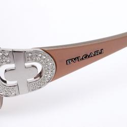 Pre Owned Bvlgari Brown Strass-Edge Shield Women Sunglasses