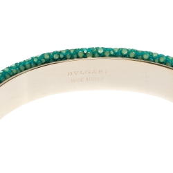 Bvlgari Serpenti Forever Enamel & Green Galuchat Leather Gold Plated Open Cuff Bracelet