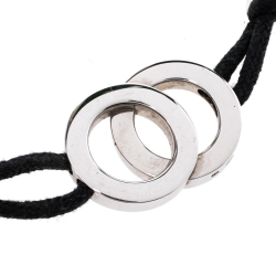 Pre Owned Bvlgari Fortuna Interlocking Circles Sterling Silver Black Cord Bracelet