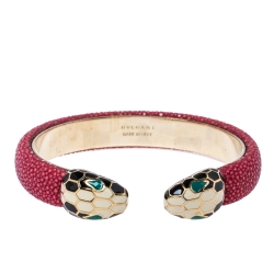 Bvlgari Serpenti Forever Red Galuchat Leather Open Cuff Bracelet