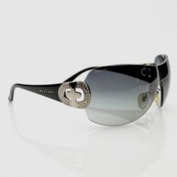 Pre Owned Bvlgari Black Strass-Edge Shield Sunglasses