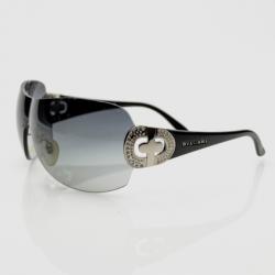 Pre Owned Bvlgari Black Strass-Edge Shield Sunglasses