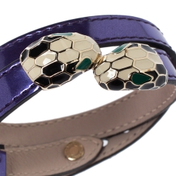 Bvlgari Metallic Purple Leather Serpenti Forever Double Coiled Bracelet