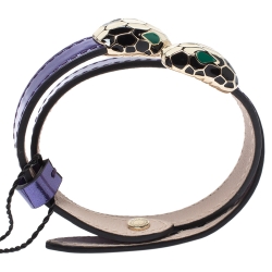 Bvlgari Metallic Purple Leather Serpenti Forever Double Coiled Bracelet
