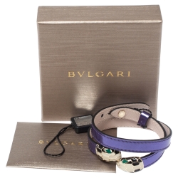 Bvlgari Metallic Purple Leather Serpenti Forever Double Coiled Bracelet