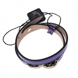 Bvlgari Metallic Purple Leather Serpenti Forever Double Coiled Bracelet