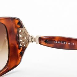 Bvlgari Brown Rectangle Framed Sunglasses with Crystals