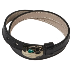 Pre Owned Bvlgari Black Calfskin Serpenti Forever Double Coil Bracelet