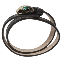 Pre Owned Bvlgari Black Calfskin Serpenti Forever Double Coil Bracelet