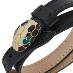 Pre Owned Bvlgari Black Calfskin Serpenti Forever Double Coil Bracelet