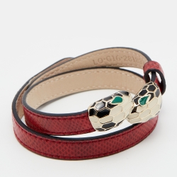 Bvlgari Serpenti Forever Red Karung Leather Double Wrap Bracelet