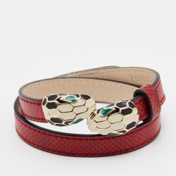 Bvlgari Serpenti Forever Red Karung Leather Double Wrap Bracelet