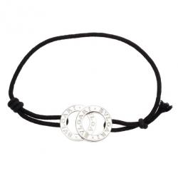 Pre Owned Bvlgari Bvlgari Black Cotton Fabric and Sterling Silver Black Bracelet