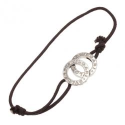 Pre Owned Bvlgari Bvlgari Black Cotton Fabric and Silver Bracelet 24CM
