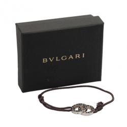 Pre Owned Bvlgari Bvlgari Black Cotton Fabric and Silver Bracelet 24CM