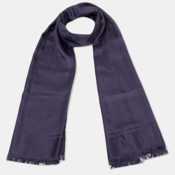 Pre Owned Bvlgari Purple Logomania Silk Wool Shawl