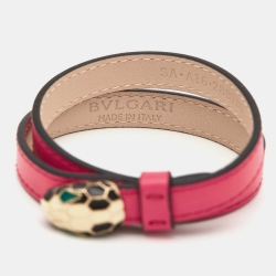 Bvlgari Serpenti Forever Double Coiled Leather Gold Tone Bracelet