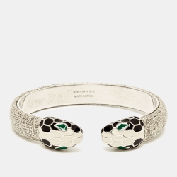 Pre Owned Bvlgari Serpenti Forever Leather Enamel Silver Tone Bracelet