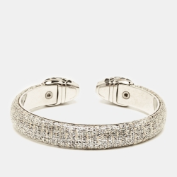 Pre Owned Bvlgari Serpenti Forever Leather Enamel Silver Tone Bracelet