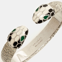 Pre Owned Bvlgari Serpenti Forever Leather Enamel Silver Tone Bracelet