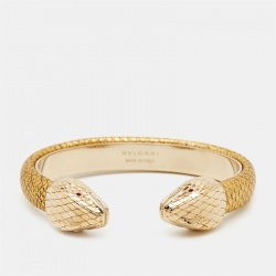 Pre Owned Bvlgari Serpenti Forever Leather Enamel Gold Tone Cuff Bracelet