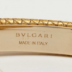 Pre Owned Bvlgari Serpenti Forever Leather Enamel Gold Tone Cuff Bracelet