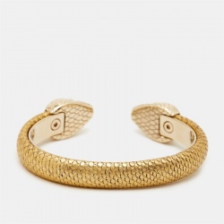 Pre Owned Bvlgari Serpenti Forever Leather Enamel Gold Tone Cuff Bracelet