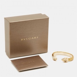 Pre Owned Bvlgari Serpenti Forever Leather Enamel Gold Tone Cuff Bracelet