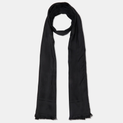 Pre Owned Bvlgari Black Logo Pattern Silk Stole 