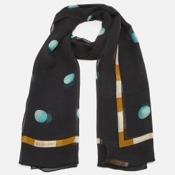 Bvlgari Black Printed Silk Scarf