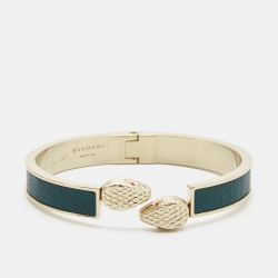 Pre Owned Bvlgari Serpenti Forever Leather Gold Tone Bracelet