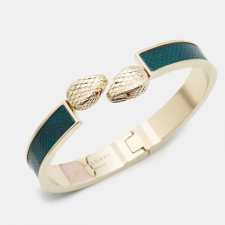 Pre Owned Bvlgari Serpenti Forever Leather Gold Tone Bracelet