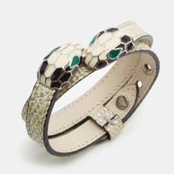 Bvlgari Serpenti Forever Enamel Leather Gold Tone Bracelet