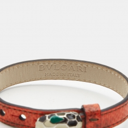 Pre Owned Bvlgari Serpenti Forever Enamel Leather Silver Tone Bracelet