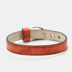 Pre Owned Bvlgari Serpenti Forever Enamel Leather Silver Tone Bracelet
