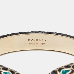 Pre Owned Bvlgari Serpenti Forever Metallic Black Embossed Leather Open Cuff Bracelet