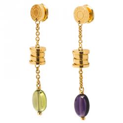 Bvlgari B.Zero1 18k Yellow Gold Peridot & Amethyst Dangle Earrings