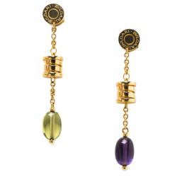 Bvlgari B.Zero1 18k Yellow Gold Peridot & Amethyst Dangle Earrings